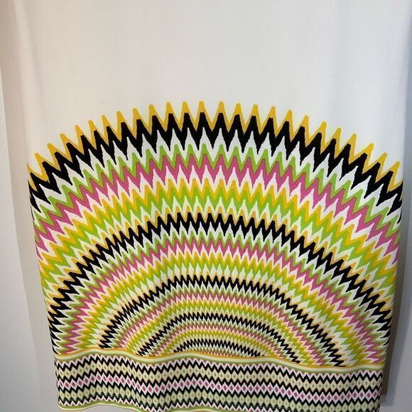 Cap Sleeve Sheath Dress. White with multicolor dopamine zigzag details, 2 - Picture 4 of 10